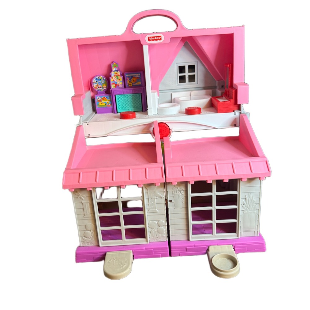 Fisher Price Little People Happy Sounds Home Pink Folding Dollhouse Playset